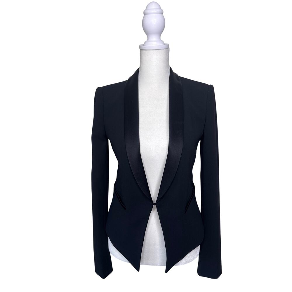 ALICE + OLIVIA Satin Lapel Cropped Black Blazer Size 0